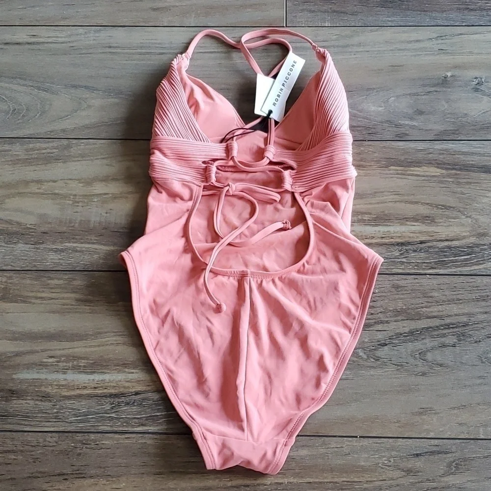 NWT Robin Piccone Lily Womens Pink Lemonade One Piece Swim Sz 6